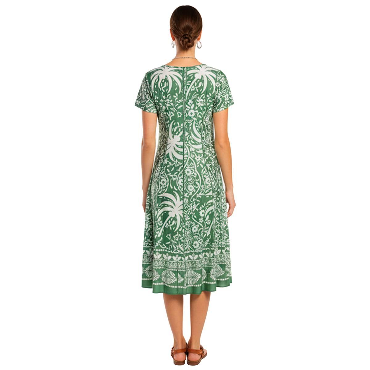 Womens Sami & Jo Short Sleeve Floral Beaded Neck A-Line Dress