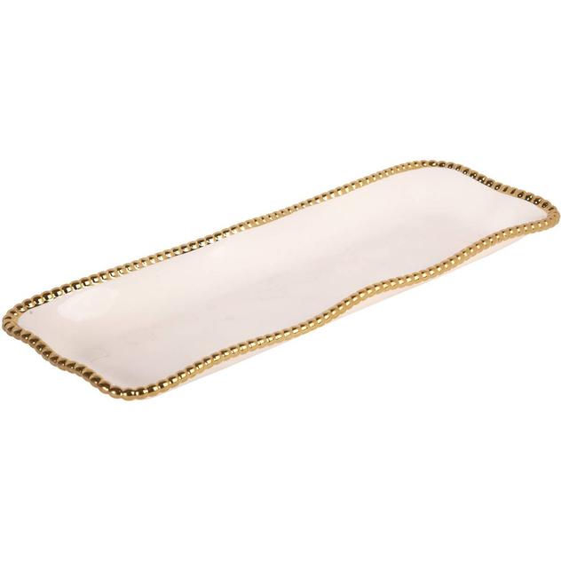 Home Essentials 18x8 White Rectangle Gold Edge Serving Tray