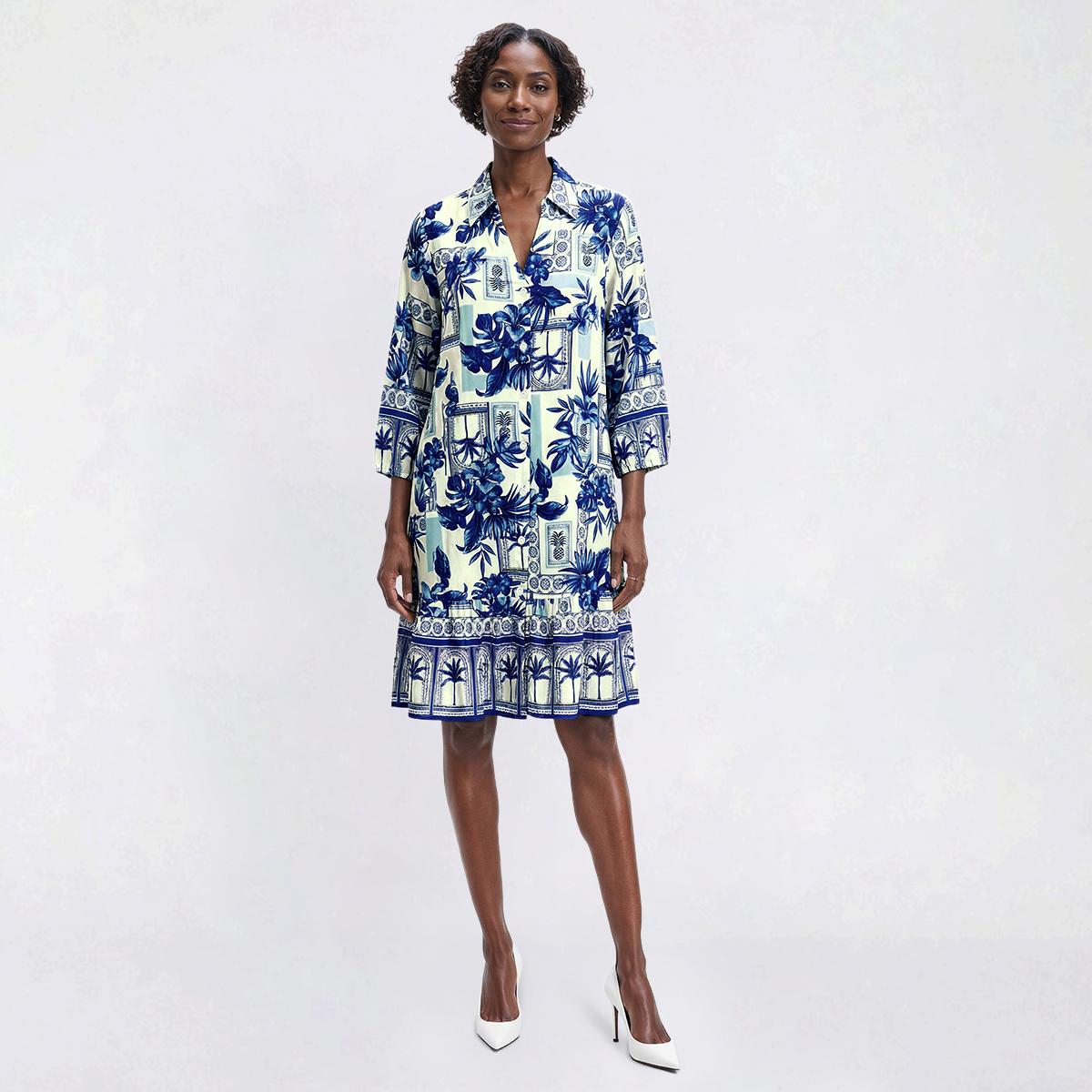 Womens Mlle Gabrielle 3/4 Sleeve Floral Leaf Shirtdress