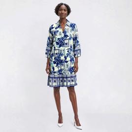 Womens Mlle Gabrielle 3/4 Sleeve Floral Leaf Shirtdress