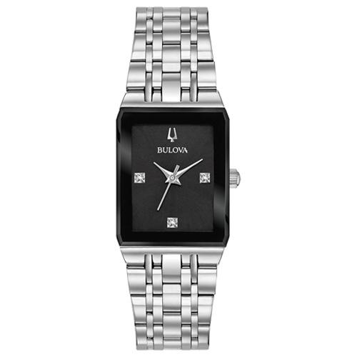Womens Bulova Quadra Black Dial Bracelet Watch - 96P202