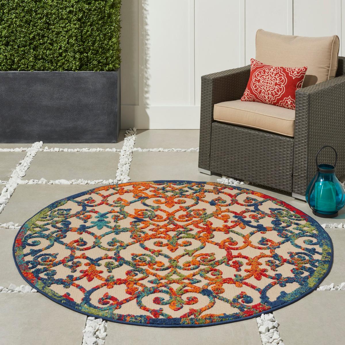 Nourison Aloha Scroll Contemporary Round Rug