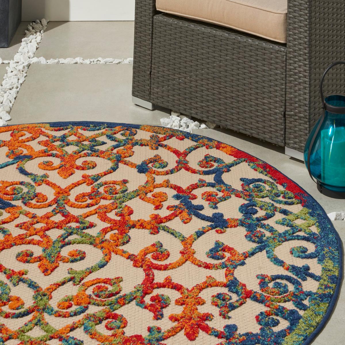 Nourison Aloha Scroll Contemporary Round Rug