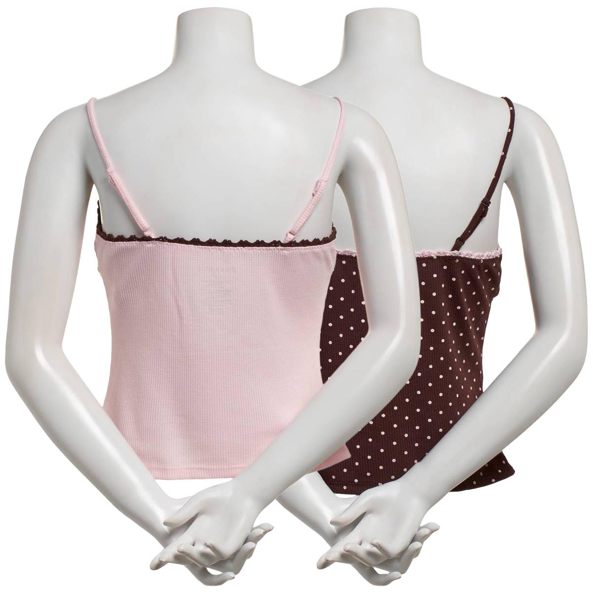 Juniors Pink Rose 2pk. Thermal V-Neck Babydoll Camisoles- Brown