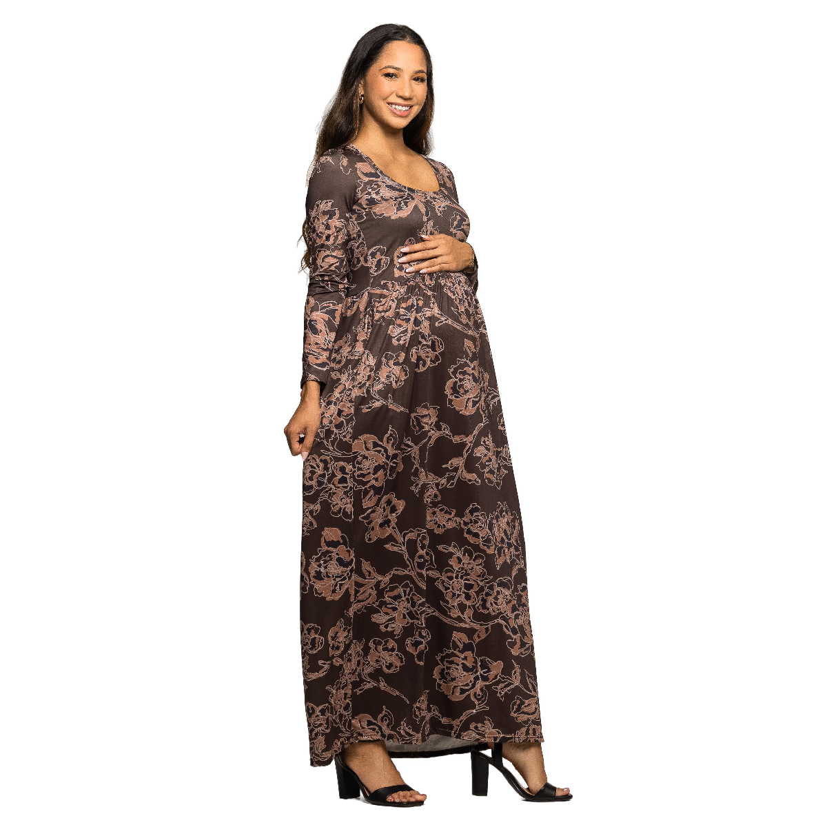 Womens 24/7 Comfort Apparel Floral Maternity Maxi Dress
