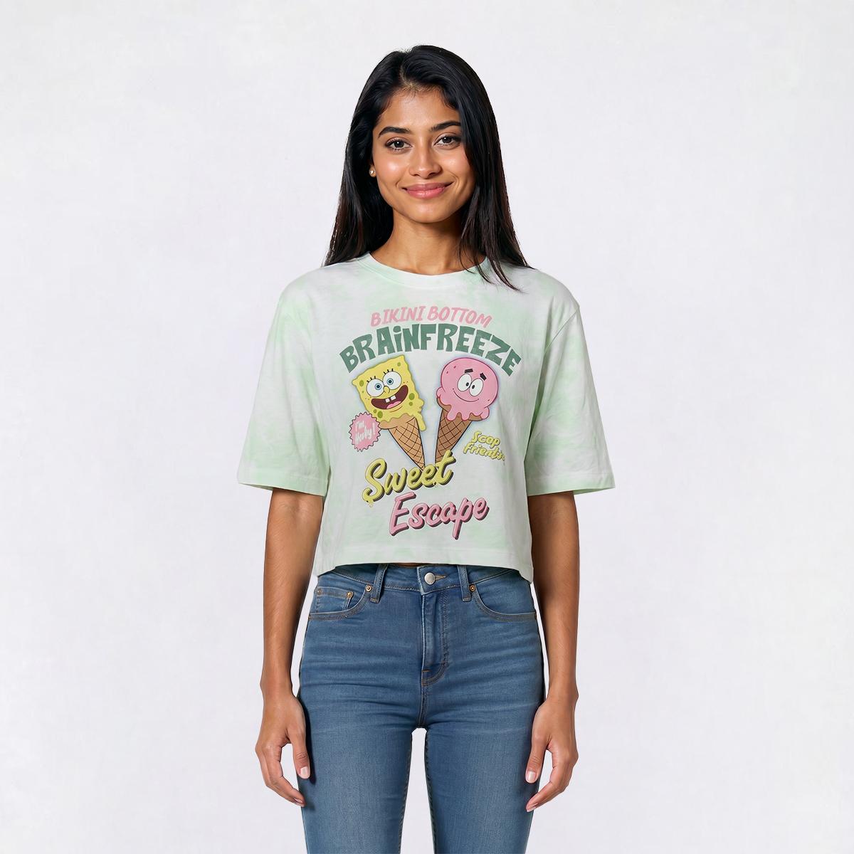 Juniors Freeze Cold Wash Spongebob Cones Boxy Tee