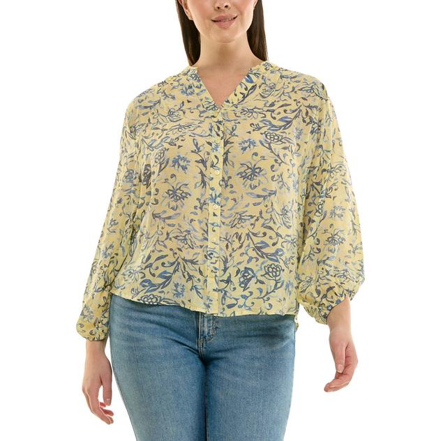 Womens Zac & Rachel 3/4 Sleeve Watercolor Floral Blouse