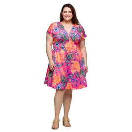 Plus Size 24/7 Comfort Apparel Pink Paisley Empire Waist Dress