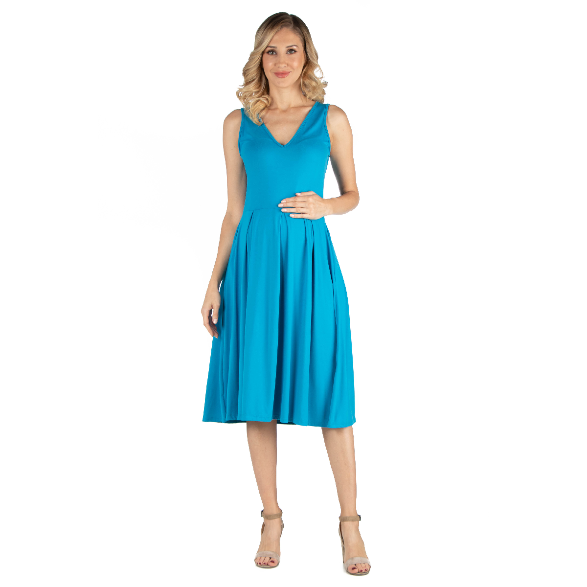 Womens 24/7 Comfort Apparel Pocket Maternity Midi Dress