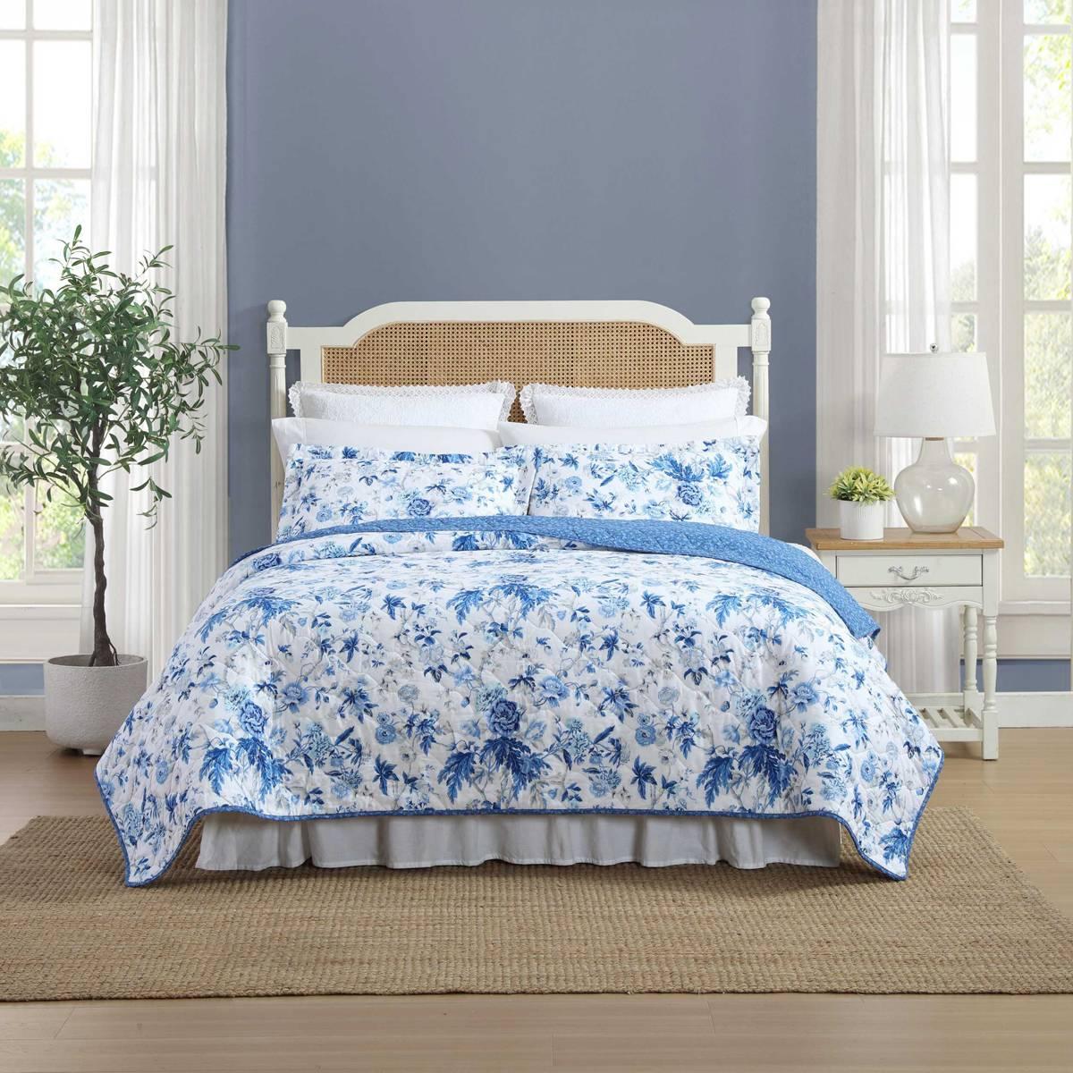 Laura Ashley Breezy Floral Cotton Reversible Quilt Set