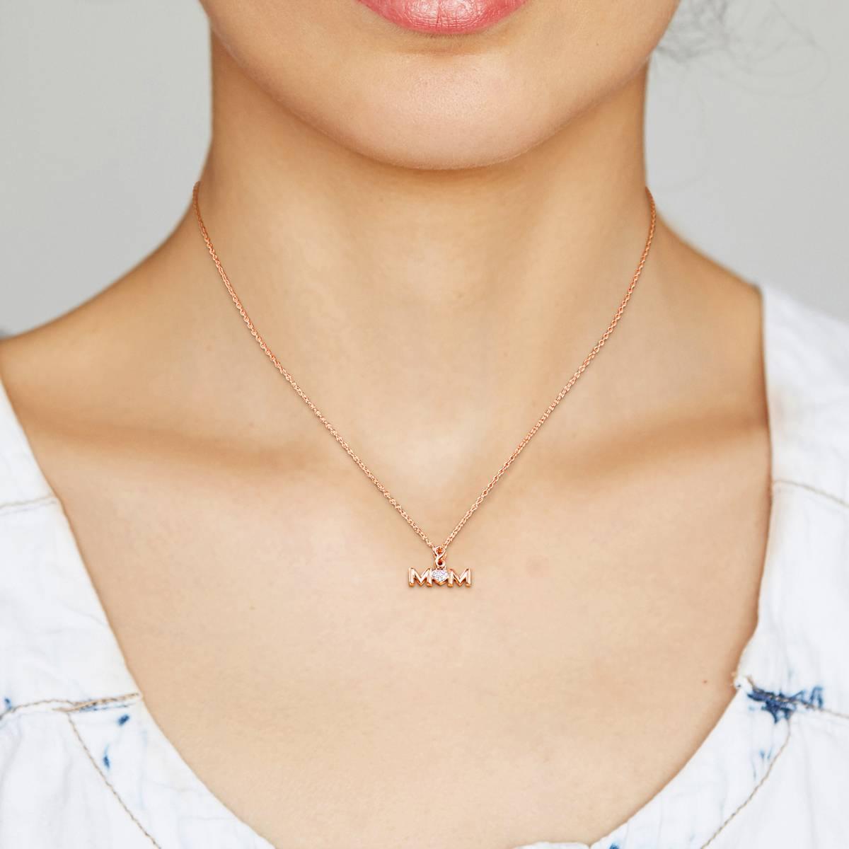 Sophia B Pink Silver 0.03ct. Diamond Accent Mom Chain Necklace