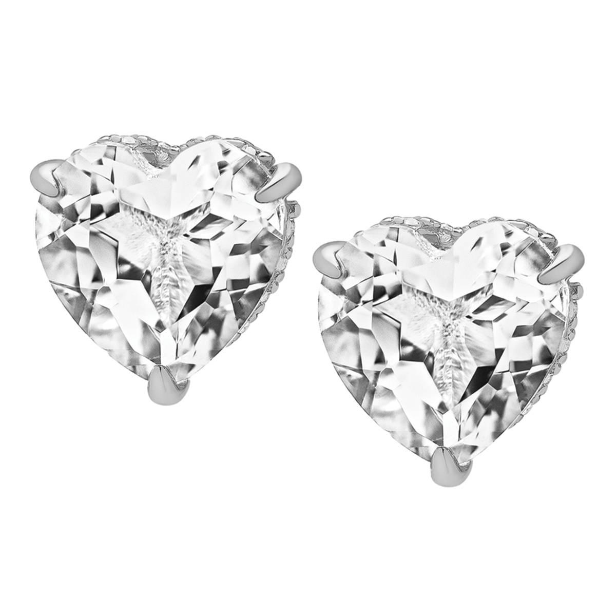 Sterling Silver CZ Heart Stud Earrings