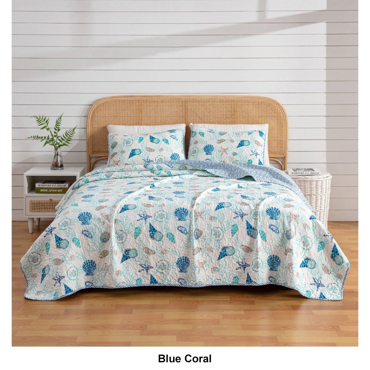 FreshFolds 3pc. Seashell Coastal Bedspread Quilt Set