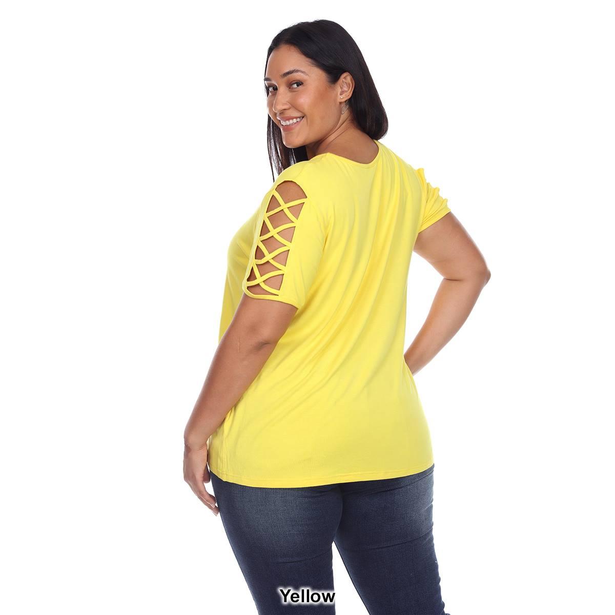 Plus Size White Mark Short Sleeve Solid Keyhole Neck Top