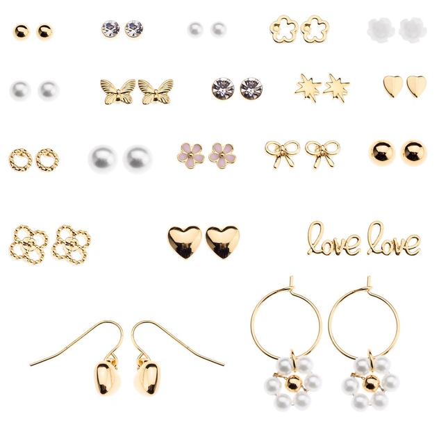 Ashley 20pr. Multi-Shape Gold-Tone Stud & Dangle Earrings