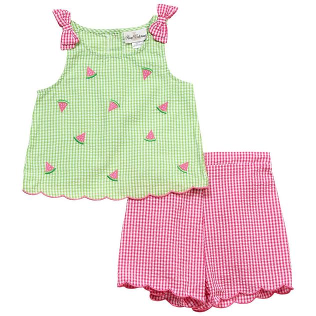 Girls (4-6x) Rare Editions Seersucker Watermelon Short Set