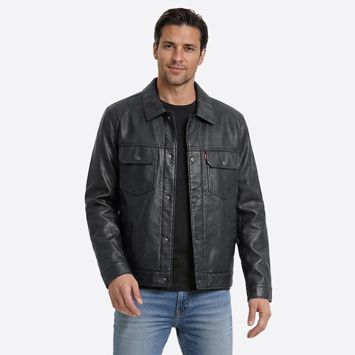 Mens Levi''s 2 Chest Pockets Faux Leather Coat