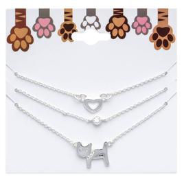 Three Silver-Tone Open Heart/Crystal/ Cat Charm Necklace Set