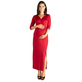 Womens 24/7 Comfort Apparel V-Neck Slit Maternity Maxi Dress