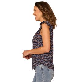 Petite Democracy Ruffle Cap Sleeve V Neck Abstract Blouse