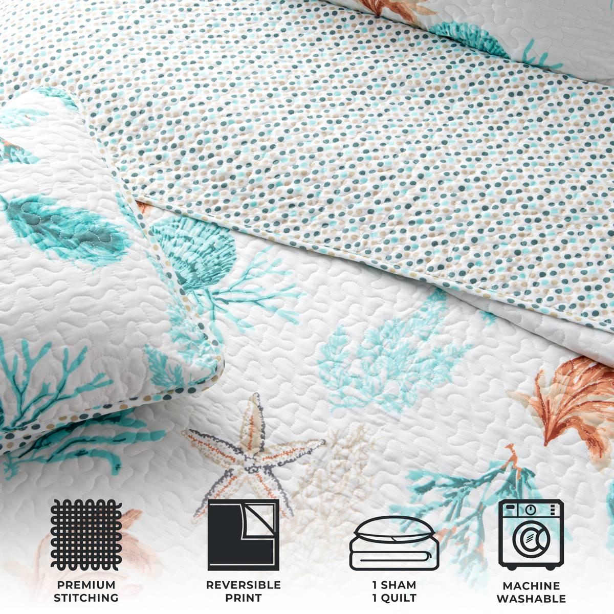 FreshFolds 3pc. Coastal Shell Themed Bedspread Quilt Set