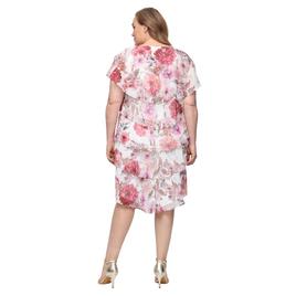 Plus Size SLNY Short Sleeve Floral Tiered Chiffon A-Line Dress