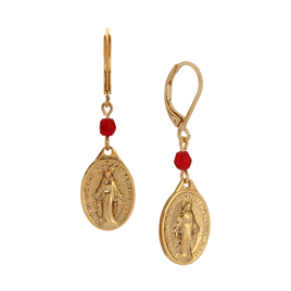Symbols of Faith Oval Miraculous Medal Charm Earrings