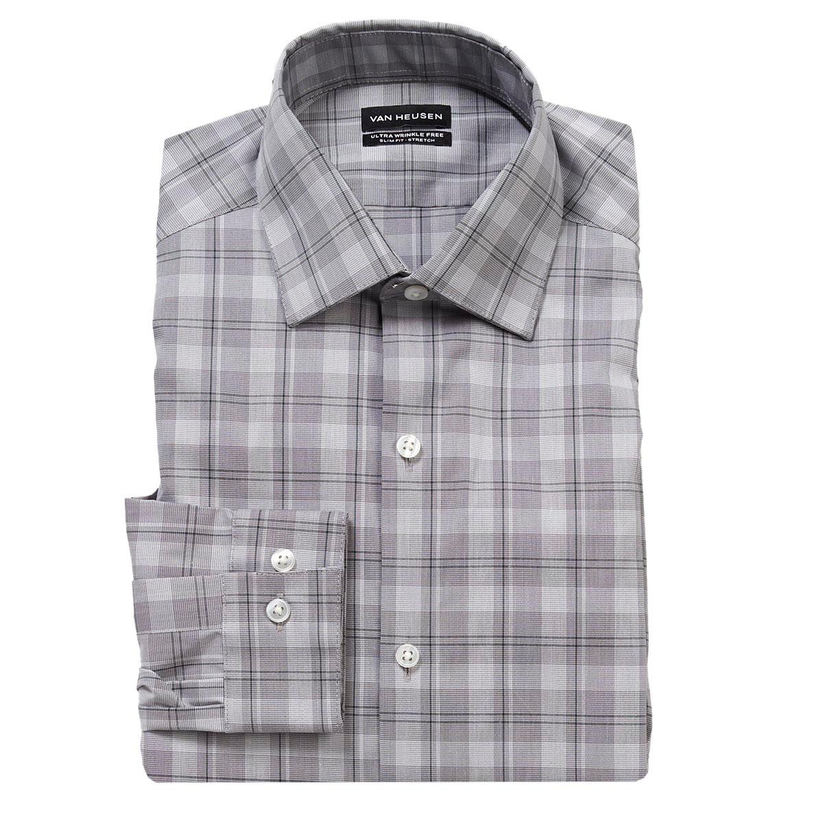 Mens Van Heusen(R) Slim Fit Plaid Dress Shirt - Mud Green