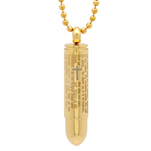 Mens Gold Plated Our Father Prayer Bullet Pendant