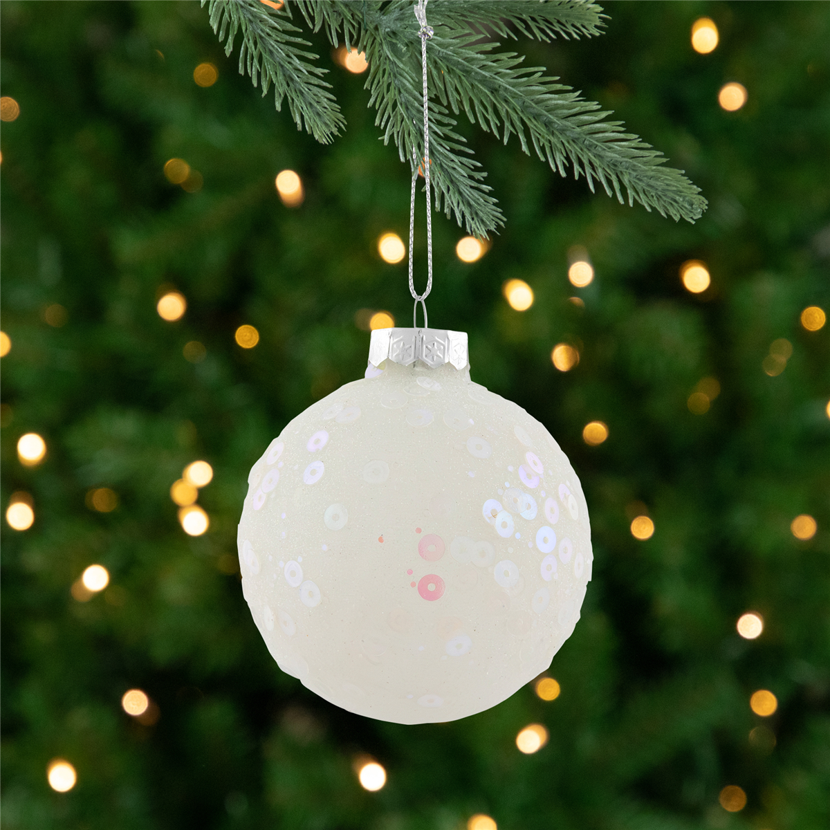 Northlight 4ct. Frosted Sequined Christmas Ball Glass Ornaments