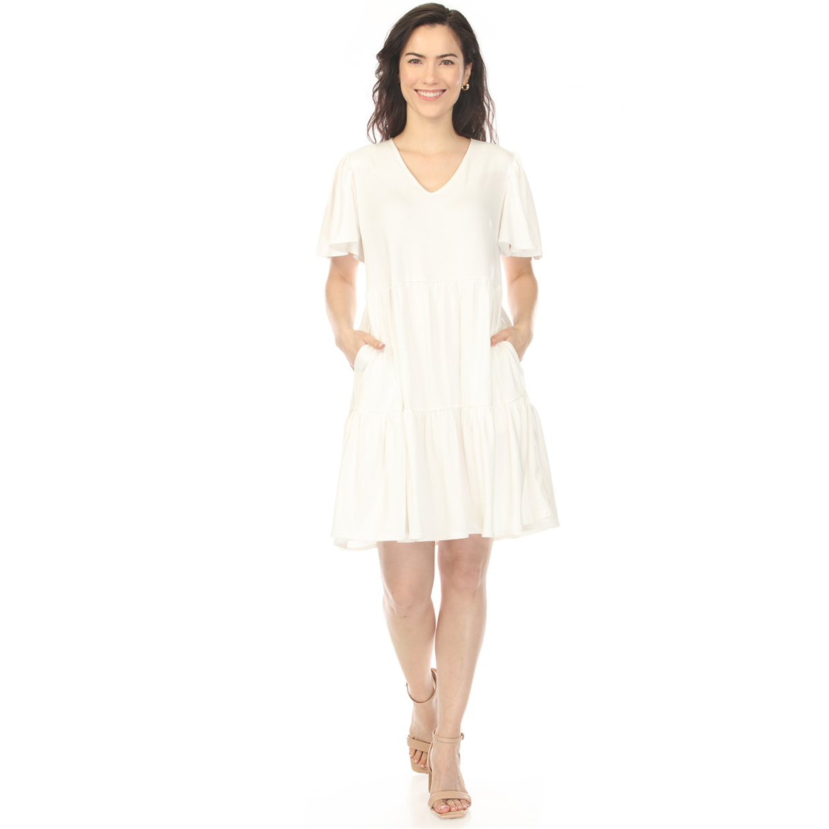 Womens White Mark V-Neck Short Sleeve Dress