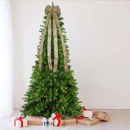 Northlight 48in. Burlap and Gold Scroll 16 Loop Christmas Bow