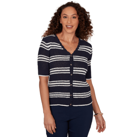 Womens Emaline Summer In The City Stripe Elbow Sleeve Cardigan