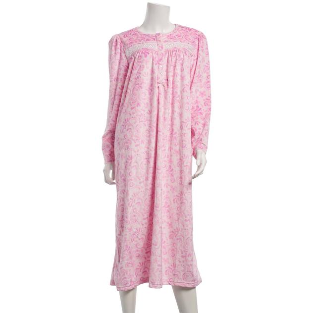 Womens Jasmine Rose Long Sleeve 48" Swirls Silky Fleece Nightgown