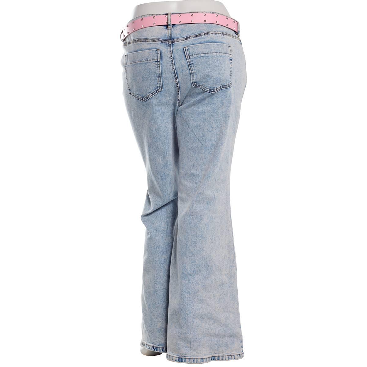 Juniors Plus Madden Girl Pink Western Belted Flare Jeans