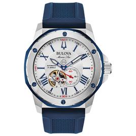 Mens Bulova Marine Star Blue Silicone Strap Watch - 98A225