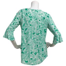 Womens Notations 3/4 Ruffle Sleeve Keyhole Neck Paisley Blouse