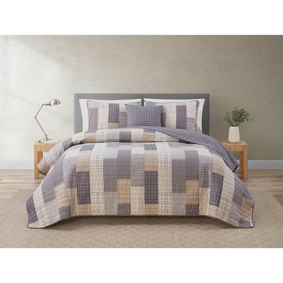 Home Retreat Lakeshore Plaid Grey Soft Cotton 2pc. Quilt Set