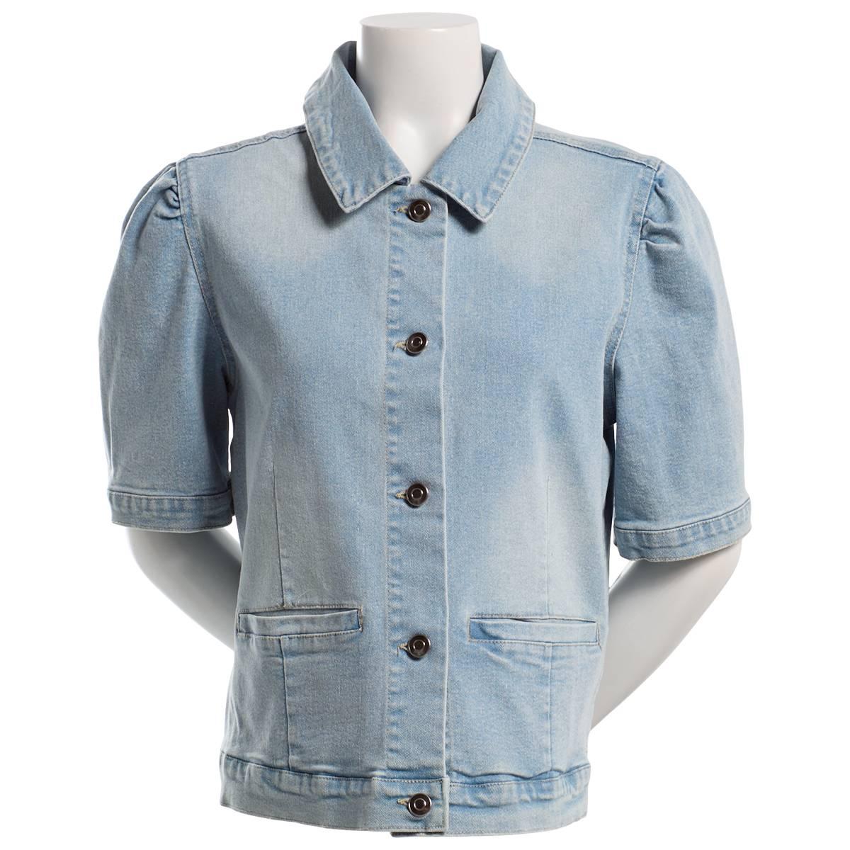 Womens Baccini Short Puff Sleeve Welt Pocket Denim Jacket