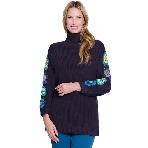 Womens Multiples 3/4 Crochet Sleeve Turtleneck Sweater