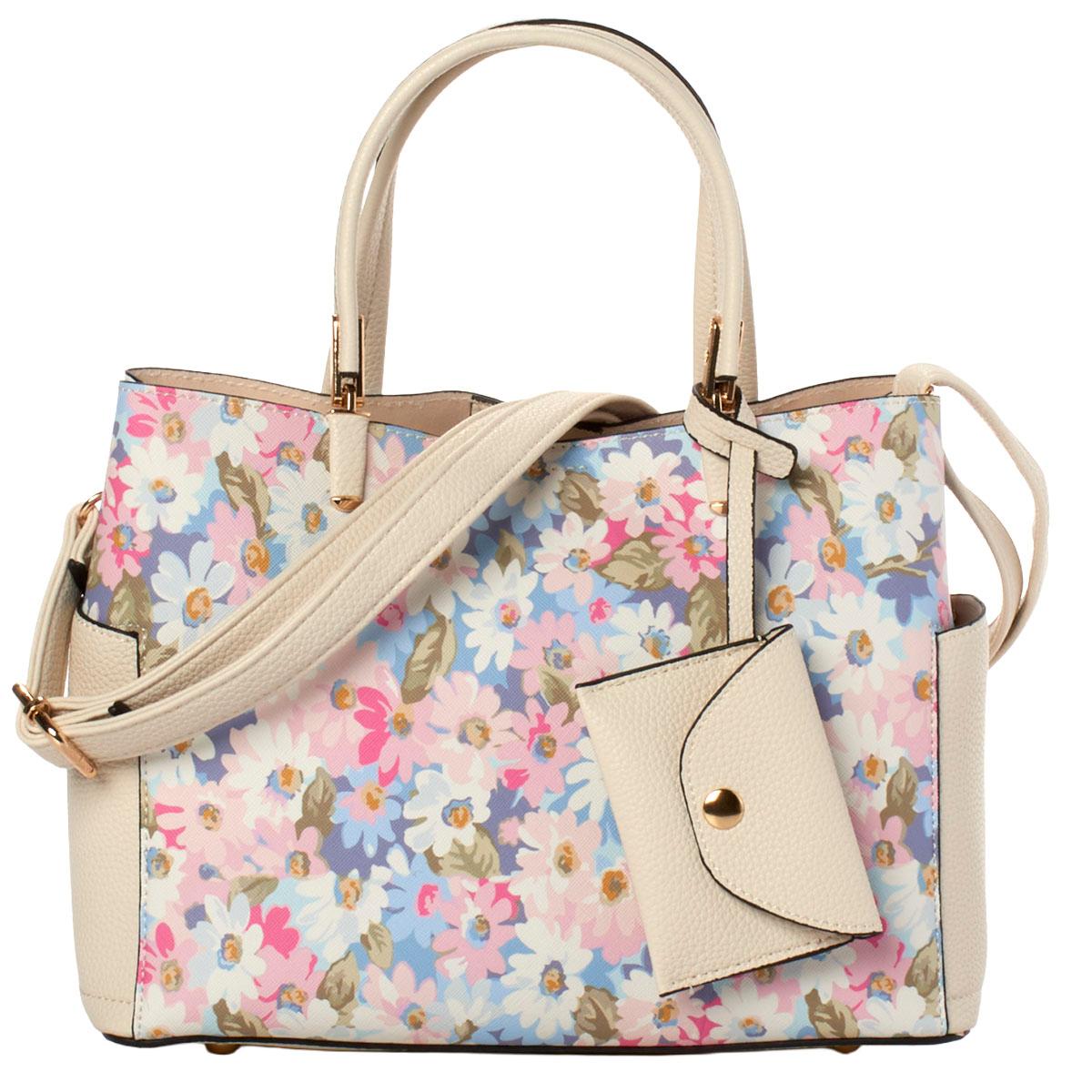 DS Fashion Triple Compartment Floral Satchel with Card Case