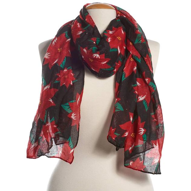 Womens David & Young Light Weight Poinsettias Scarf