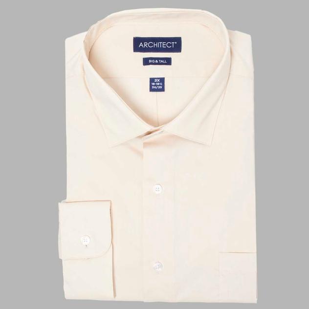 Mens Big & Tall Architect® Big Fit Spread Collar Dress Shirt-Sand