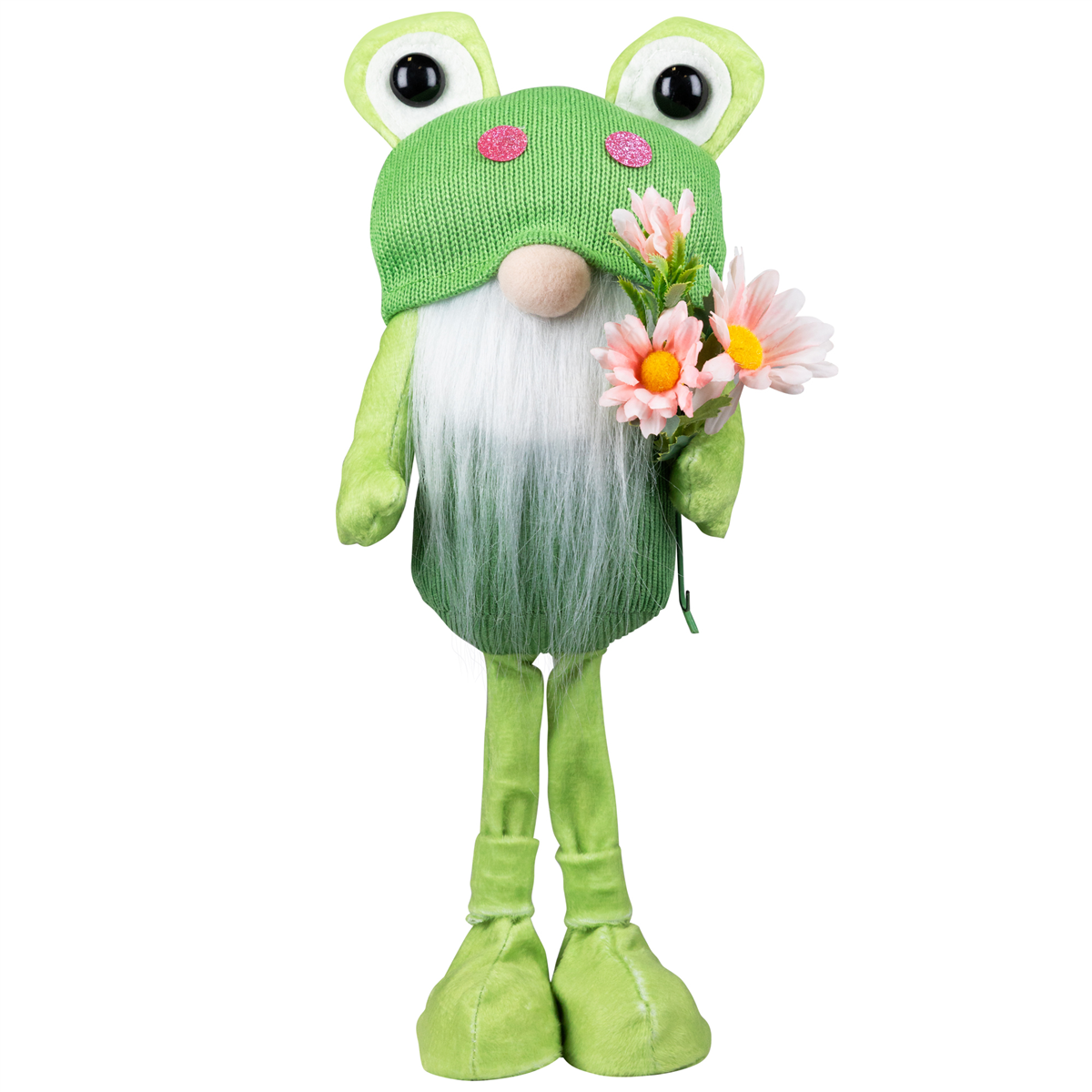 Northlight Standing Gnome with Glittered Frog Hat Spring Decor