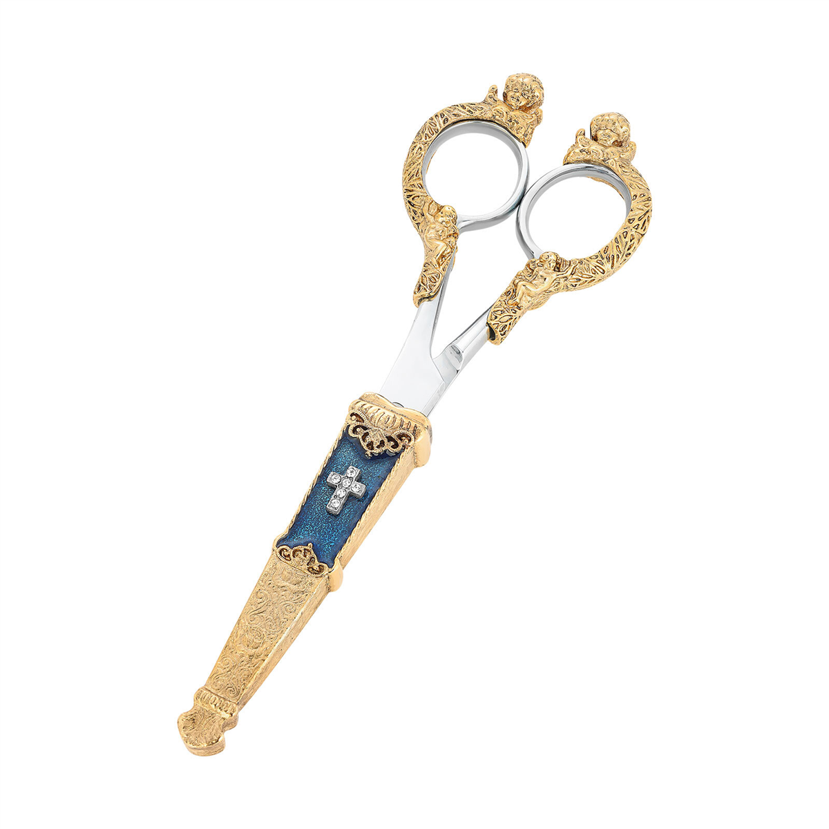 Symbols of Faith Crystal Cross Blue Enamel Scissor Holder