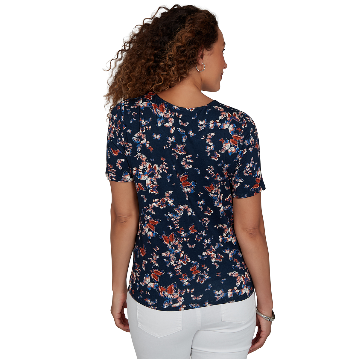 Womens Emaline Key Items Short Sleeve Tie Hem Butterfly Blouse
