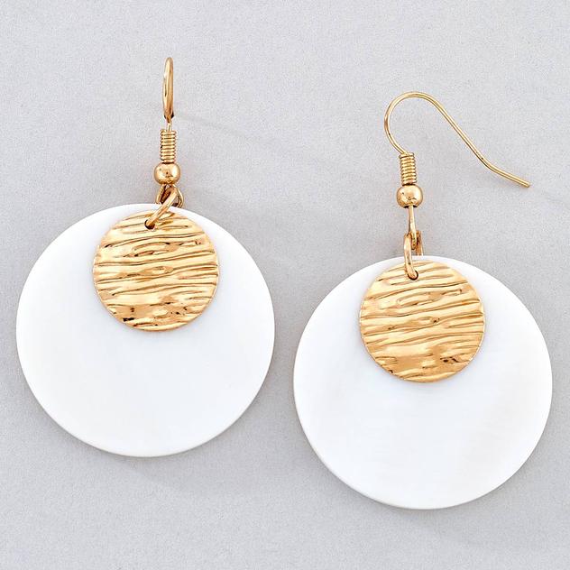 Ashley Cooper™ Gold-Tone Hammered Disc Mother of Pearl Earrings