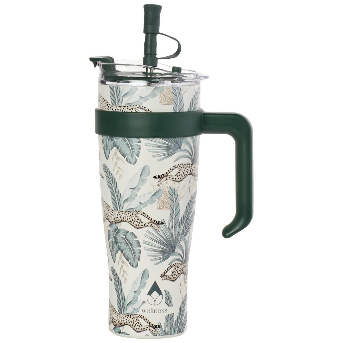 Double Wall Insulated 40oz. Jungle White Tumbler with Straw