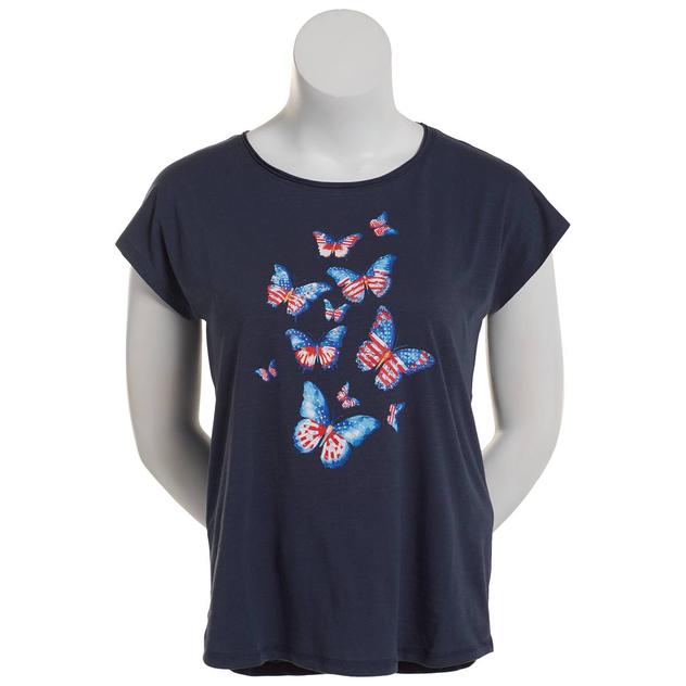 Petite Kiwi Fresh Slub Patriotic Butterflies Graphic Tee