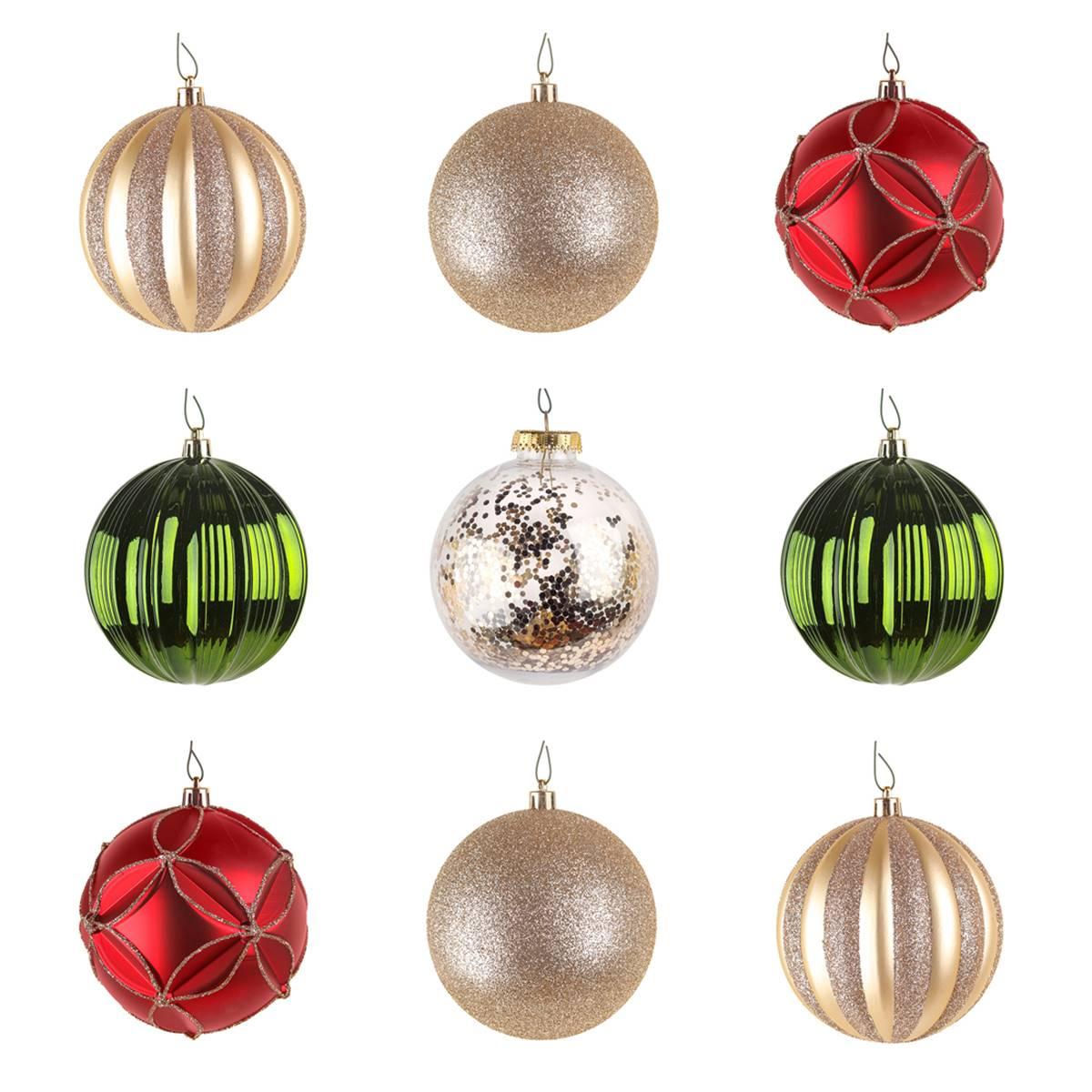 National Tree 13in. Gold, Red, & Green Ball Ornaments - Set of 9